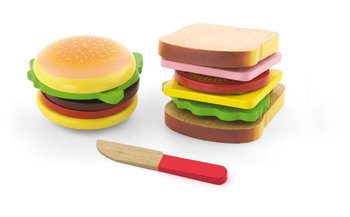 Viga, drewniany zestaw do krojenia, hamburger i kanapka - Viga