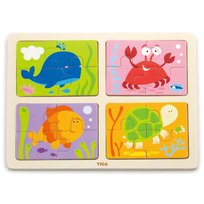 Viga, puzzle drewniane Zwierzęta Morskie, 4w1