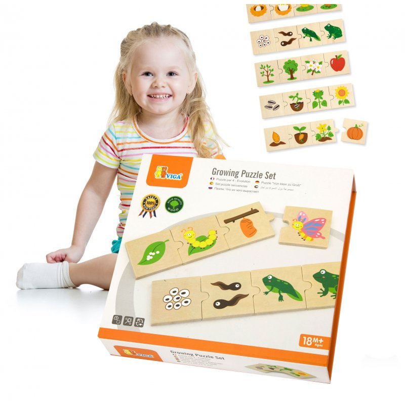 Viga Toys, drewniane puzzle Rosnące zwierzątka i rośliny