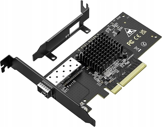 Scheda Di Rete Fibra Ottica 10G SFP+ A 1 Porta Con Chip Intel - PCIe, Ricetrasmettitore Incluso, Nero