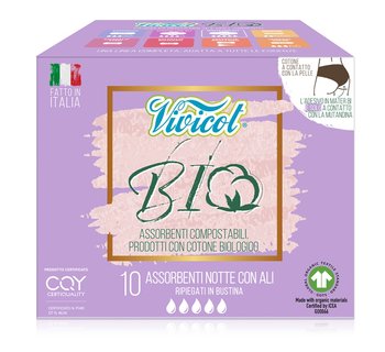 Vivicot Bio, podpaski na noc ze skrzydełkami, 10 szt. - Vivicot Bio