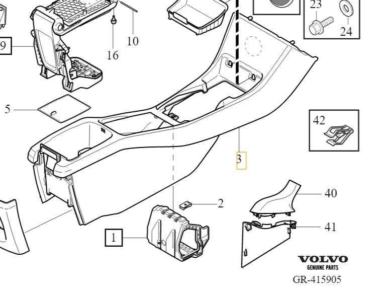 VOLVO V40 V40CC tunel srodkowy konsola 31389451 - Volvo OE ...