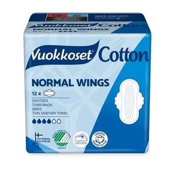 Vuokkoset, Cotton, podpaski ze skrzydełkami Normal Sensitive, 12 szt. - Vuokkoset