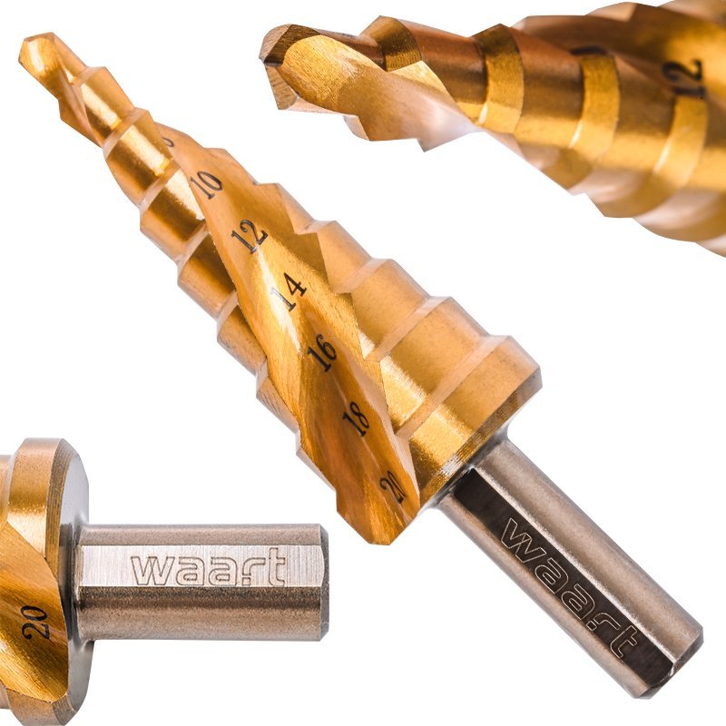 WAART Wiertło stopniowe 4-20mm tytanowane do blachy aluminium stal