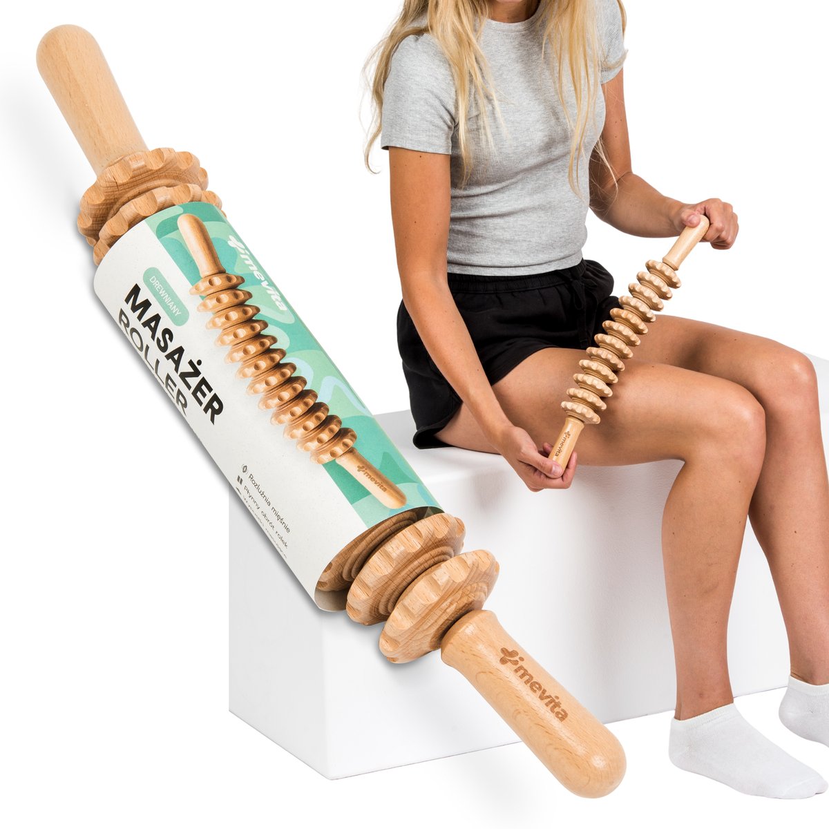 Mevita Mevita Wałek Do Masażu Drewniany Masażer Ciała Roller Antycellulitowy Profilowany