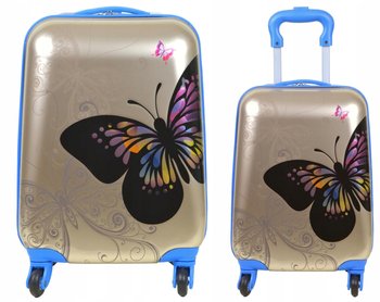 Walizka kabinowa na kółkach dla dziecka z motylkiem - kolor złoty - SunBag