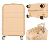 Walizka podróżna bagaż mocna twarda S mała kabinowa polipropylen na kółkach Peterson 4 kółka beżowa