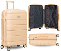 Walizka podróżna twarda bagaż polipropylen mocna M średnia na 4 kółkach premium Peterson beżowy
