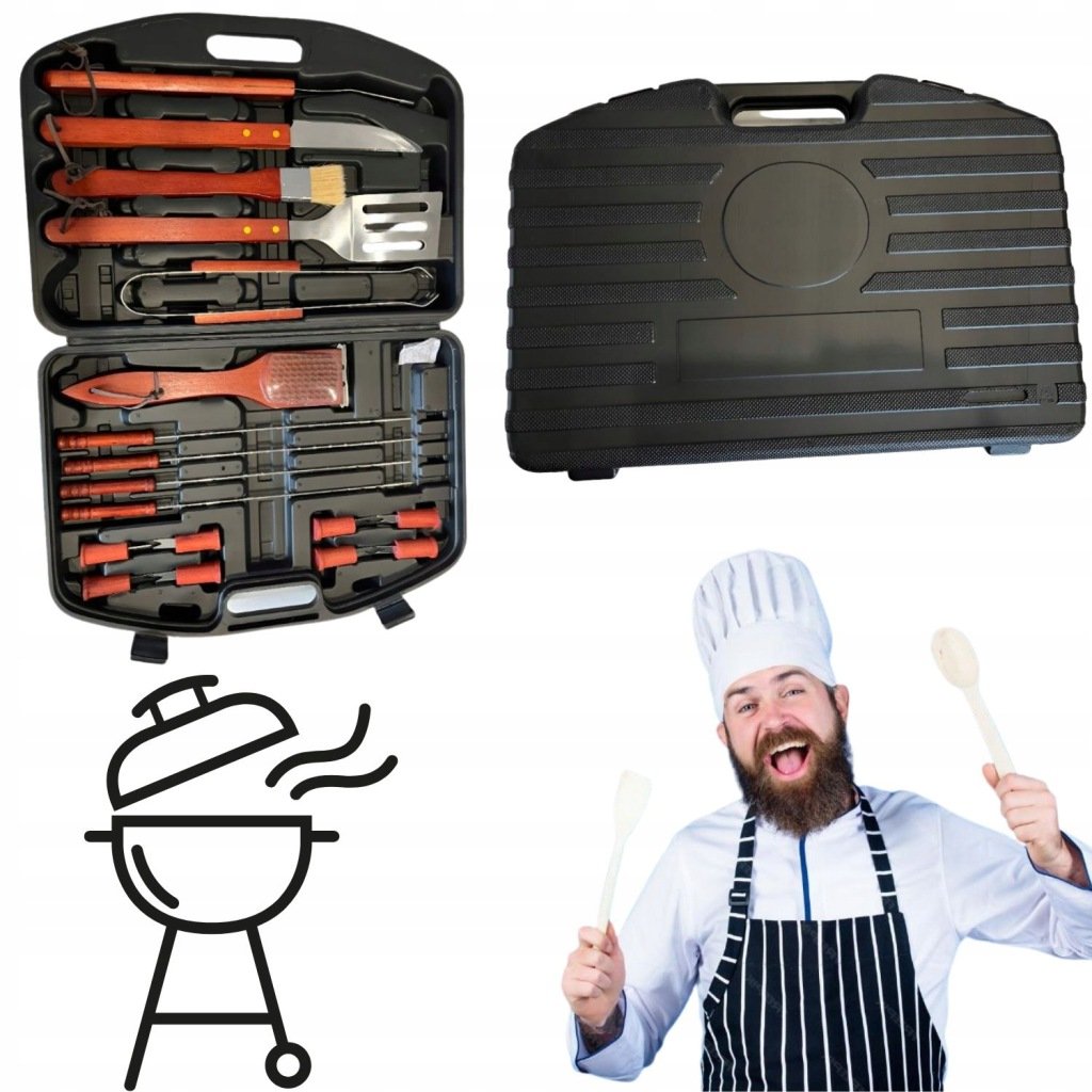 WALIZKA ZESTAW SZTUĆCÓW NARZĘDZI DO GRILLA BBQ WALIZKA STAL NIERDZEWNA 18W1