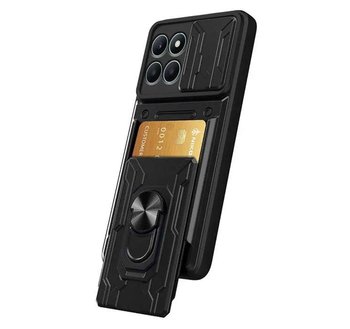 WALLET CAM SLIDER RING pancerne hybrydowe etui pokrowiec + magnetyczny uchwyt + ochrona aparatu Honor X6a czarny - Bestphone