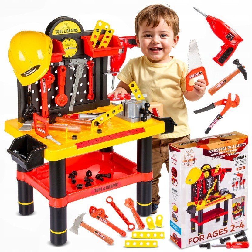 Warsztat Dla Dzieci Kinderplay Zestaw Majsterkowicza Z Narzędziami + Kask