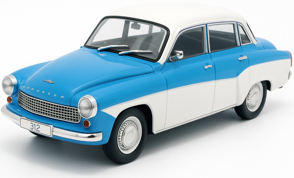 MCG Modellauto Wartburg 312 1965 Hellblau Weiß, Maßstab 1:18
