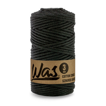 WAS/Sznurek bawełniany z poliestrowym rdzeniem, pleciony, 3mm, 100m, czarny - Inna marka