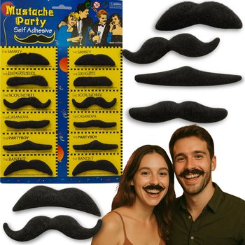 WĄSY SAMOPRZYLEPNE ZESTAW 12 SZT CZARNE PRZEBRANIE KARNAWAŁ PARTY MOVEMBER - Inna marka