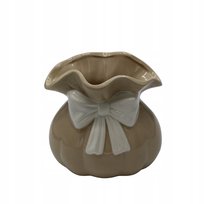 Wazon Ceramiczny Beżowy z Białą Kokardką