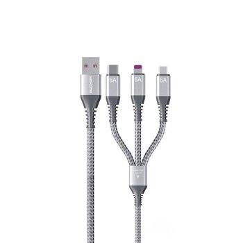 Wekome Wdc-170 Raython Series - Kabel Połączeniowy 3W1 Usb-A Do Usb-C + Lightning + Micro Usb Fast Charging Pd 1.2 M (Srebrny) - Inny producent