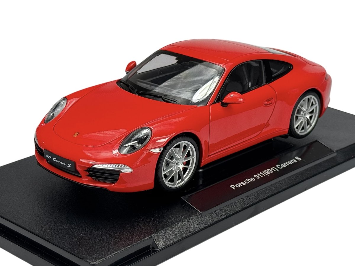 Welly Porsche 911 991 Carrera S Coupe Modellauto – Rot, Maßstab 1/24, Mit öffnenden Türen, 18 Cm Lang