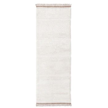 Wełniany dywanik biegowy w kolorze złamanej bieli z błyszczącymi brązowymi frędzlami - 80 x 230 cm - Lorena Canals