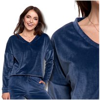 Welurowa Bluza Damska Moraj Gładka Ciepła Klasyczna Przez Głowę Wygodna L