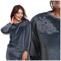 Welurowa Bluza Damska Moraj Gładka z Haftem Ciepła Klasyczna Wygodna 3XL