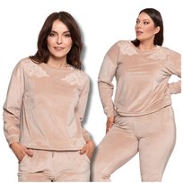 Welurowa Bluza Damska Moraj Gładka z Haftem Ciepła Klasyczna Wygodna 3XL