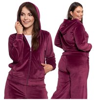 Welurowa Bluza Damska Rozpinana Moraj Gładka z Kapturem Wygodna 3XL