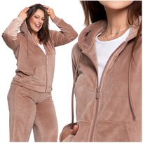 Welurowa Bluza Damska Rozpinana Moraj Gładka z Kapturem Wygodna 3XL