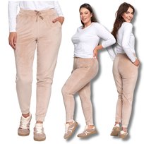 Welurowe Spodnie Damskie Dresowe Rurki Wysoki Stan Wygodne Moraj 3XL