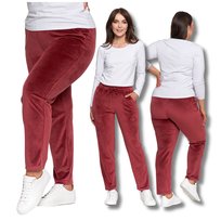 Welurowe Spodnie Damskie Wysoki Stan Prosta Nogawka Wygodne Moraj XL