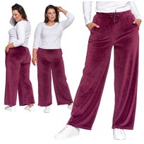 Welurowe Spodnie Damskie Wysoki Stan Szeroka Nogawka Wygodne Moraj L