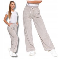 WELUROWE SPODNIE DAMSKIE Z SZEROKĄ NOGAWKĄ WYSOKI STAN KIESZENIE MORAJ L