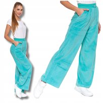 WELUROWE SPODNIE DAMSKIE Z SZEROKĄ NOGAWKĄ WYSOKI STAN KIESZENIE MORAJ XXL