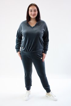 Welurowy dres w serek Miriam Grafitowy UNI MAŁY - Nelino