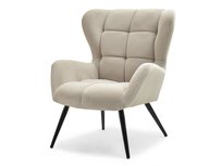 WELUROWY FOTEL SKANDYNAWSKI KIKORI BEŻOWY Z CZARNYMI NOGAMI