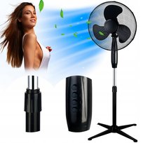 Wentylator stojący POKOJOWY CICHY WIATRAK CZARNY 3 TRYBY PRĘDKOŚCI