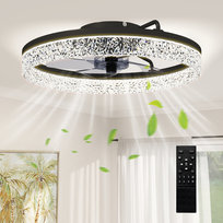 Wentylator sufitowy HOMCOM z oświetleniem i pilotem, Ø50 cm, 40 W, ściemnialna, cicha lampa sufitowa LED z wentylatorem, 6 prędkości, odwracalny silnik prądu stałego, timer, kolor czarny