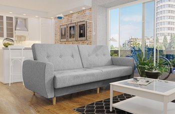 Wersalka wygodna sofa jasnoszara PRL drewniane nogi funkcja spania - Moderno Meble