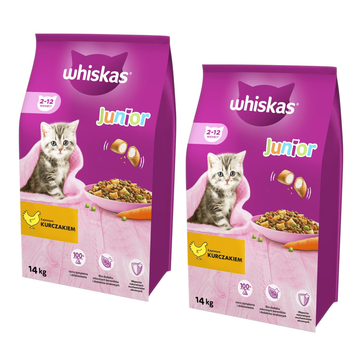 WHISKAS Junior z kurczakiem - sucha karma dla kota - 2x14kg - Whiskas ...