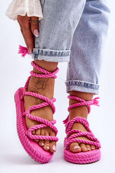 Wiązane Sandałki Na Masywnej Platformie Różowe Can't Wait-37 - Inna marka