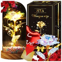 WIECZNA RÓŻA W SZKLE LED ŚWIECĄCA PREZENT DLA KOBIETY 50 60 70 80 URODZINY