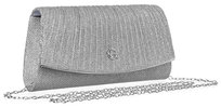 Wieczorowa błyszcząca torebka damska srebrna brokatowa z marszczeniami ROVICKY kopertówka do ręki lub na ramię odpinany łańcuszek magnetyczne zapięcie