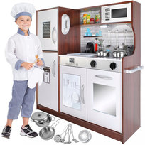 Wielka Drewniana Kuchnia Dla Dzieci XXL– Z Garnkami, Akcesoriami i Oświetleniem LED | Realistyczna Kuchnia Zabawka z Piekarnikiem i Zlewem