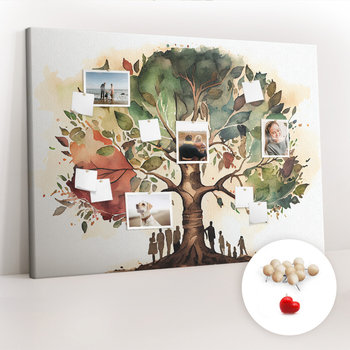 Wielka Tablica Korkowa 100x140 cm z grafiką - Drzewo rodzinne + Drewniane Pinezki - Coloray