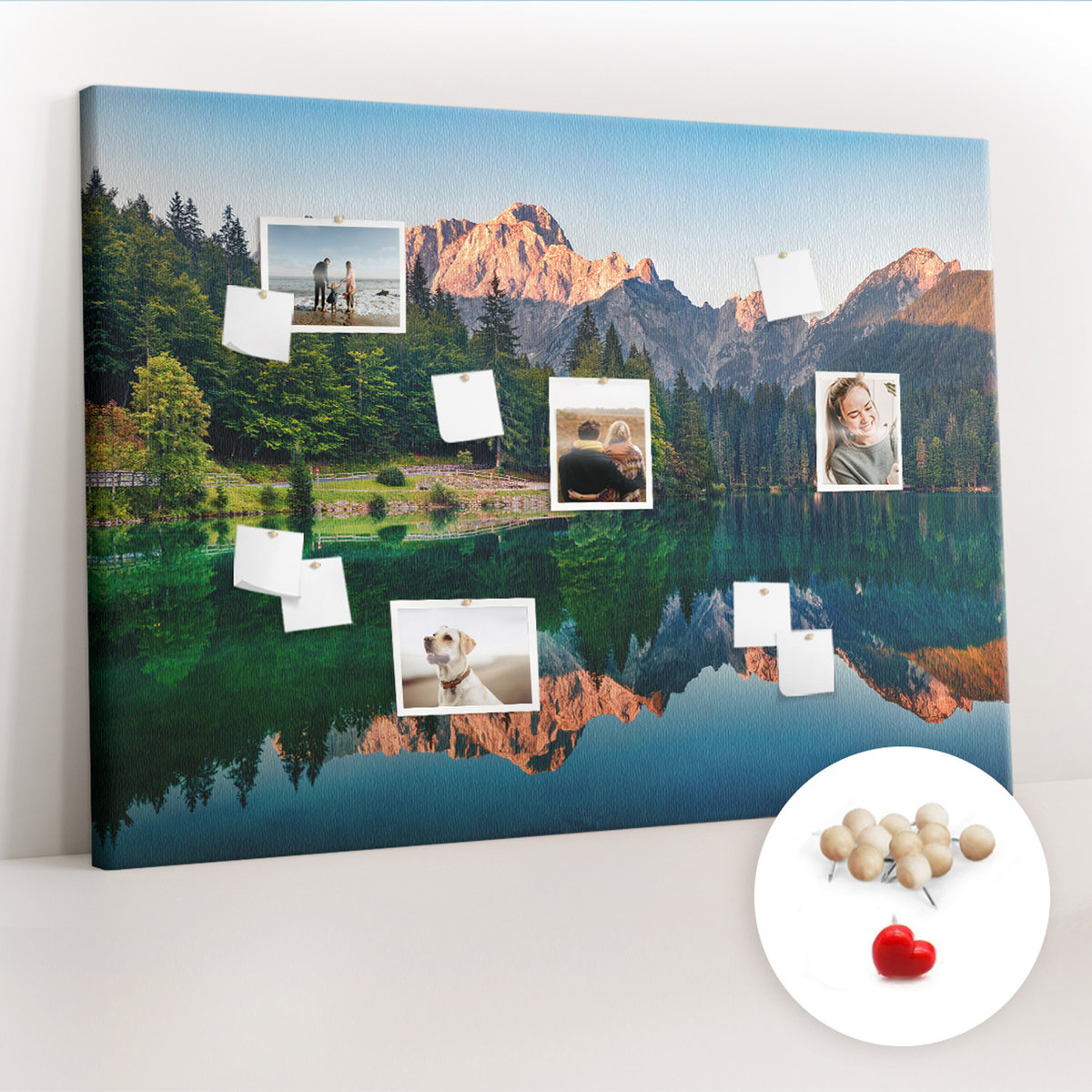 Zdjęcia - Tablica biurowa Wielka Tablica Korkowa 100x140 cm z grafiką - Krajobraz jeziora + Drewnian