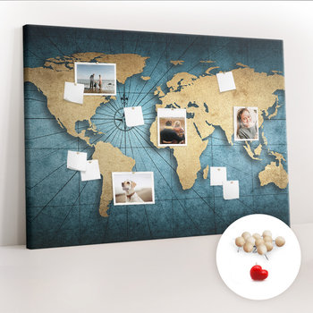 Wielka Tablica Korkowa 100x140 cm z grafiką - Mapa świata 3D + Drewniane Pinezki - Coloray