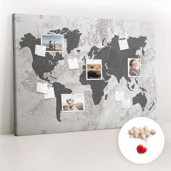 Wielka Tablica Korkowa 100x140 cm z grafiką - Mapa świata beton + Drewniane Pinezki - Coloray