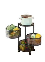 Wielofunkcyjna Obrotowa Półka  Na Kółkach 3 Koszy Na Owoce Warzywa Czarny