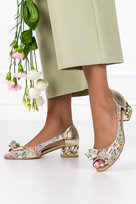 Wielokolorowe czółenka skórzane damskie z kokardą na niskim ozdobnym obcasie kwiaty PRODUKT POLSKI Casu 2798-37