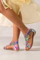 Wielokolorowe Sandały Skórzane Damskie Ażurowe Płaskie Zabudowane Z Zamkiem Na Pięcie Produkt Polski Casu 2699-0-40