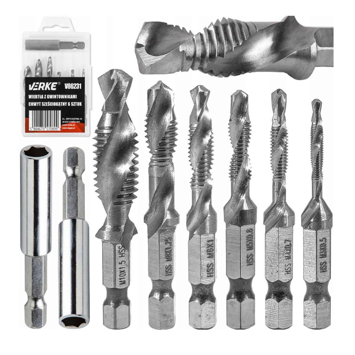 Verke Verke Wiertła Z Gwintownikami Gwintujące Hss M3 - M10 Gwintowniki 6 Szt + Uchwyt